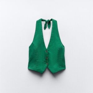 ZARA Green Button-Up Vest and pant